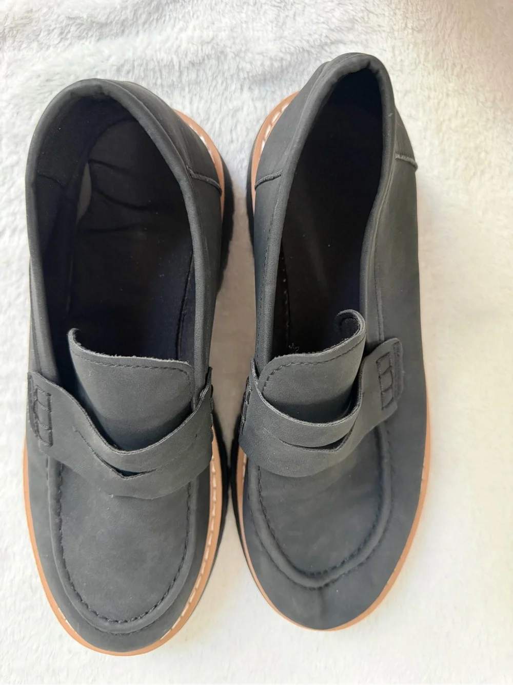 Women’s Black Chunky Platform Penny Loafers Lug Sole EU 39 US 8.5-9